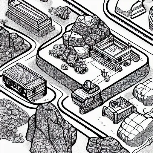 Image similar to isometric view of boulder, lineart