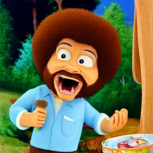 Prompt: bob ross screaming at chipmunks