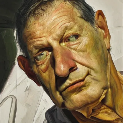 Image similar to high quality high detail painting by lucian freud, hd, portrait, dramatic lighting