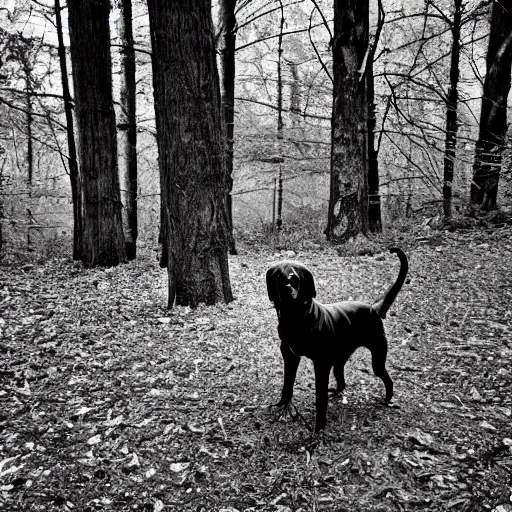 Prompt: yellow dog man creature pointy scary rusty monster trailcam footage, liminal, black and white, foggy, creepypasta, scary, nightmare