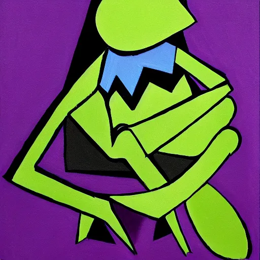 Prompt: kermit the frog as a cubist painting