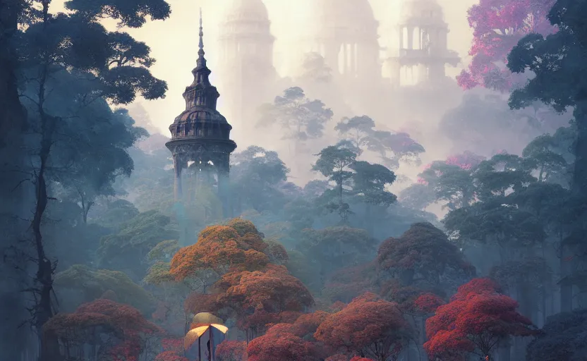 Prompt: neoclassical tower with dome on the forest. intricate, centered, amazing composition, colorful watercolor, by ruan jia, by maxfield parrish, by marc simonetti, by hikari shimoda, by robert hubert, by zhang kechun, illustration, gloomy