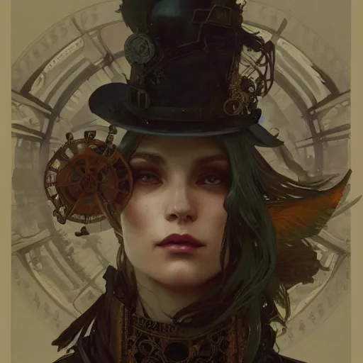 Prompt: Weirdcore Steampunk magician, gorgeous, beautiful, intricate, highly detailed, digital painting, artstation, oppressive lighting, concept art, sharp focus, illustration, art by greg rutkowski and alphonse mucha