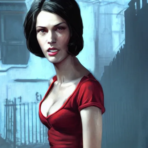 Prompt: portrait of a brunette slim woman with blue eyes in fallout 4, light stubble with red shirt inside victorian mansion ,digital art,photorealistoc,art by greg rutkowski,hyperdetailed,western comic style,comic,comic style,sharp lineart,professional lighting,deviantart,artstation,trevor henderson,rossdtaws,cinematic,dramatic