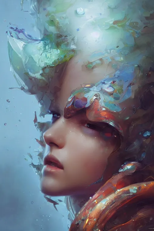 Image similar to face closeup of beautiful girl in intricate detailed color smashing fluid oilpaint, 3 d render, hyper realistic detailed portrait, color leaves, ruan jia, wlop. scifi, fantasy, hyper detailed, octane render, concept art, by peter mohrbacher, by wlop, by ruan jia