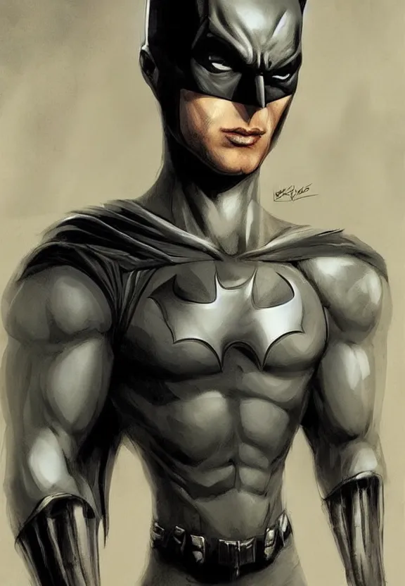 Prompt: a cute calm handsome young adult male muscular slim blu skin batman with grey light tight clothes concept art in the style of lee bermejo and greg rutkowski