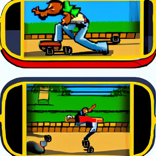 Image similar to skateboarding snake game in the style of ps 2 graphics game, video game graphics, playstation 2 graphics