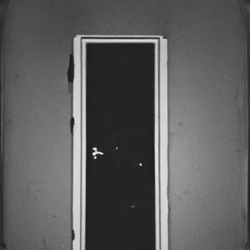 Prompt: An ominous photograph of the slightly opened door standing ajar, darkness behind it, dim lighting, a sense of unease and foreboding, nightmare, creepy, Polaroid photograph