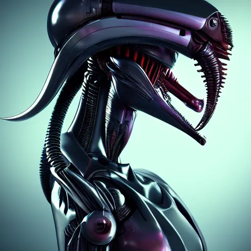 Image similar to futuristic cyberpunk alien xenomorh queen robot concept, highly detailed, photorealistic portrait, bright studio setting, studio lighting, crisp quality and light reflections, unreal engine 5 quality render