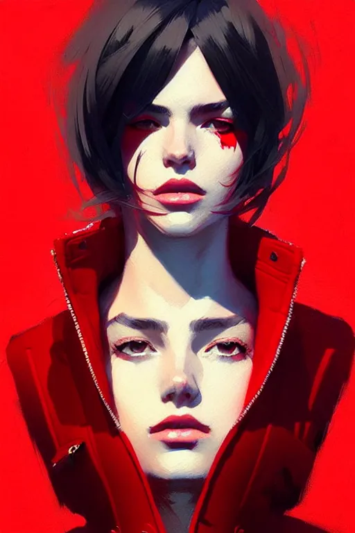 Image similar to a ultradetailed beautiful painting of a stylish woman in a red jacket, by greg rutkowski, conrad roset and ilya kuvshinov trending on artstation