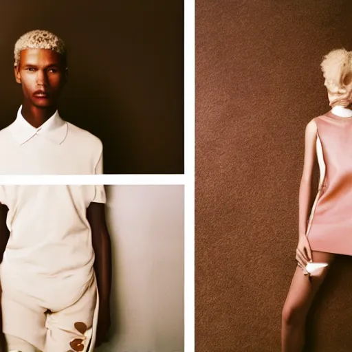 Prompt: realistic! photoshoot for a new balenciaga lookbook, color film photography, portrait of a beautiful blonde person, photo in style of tyler mitchell, 35mm