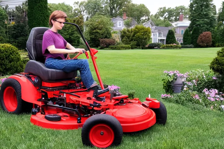 Prompt: The Garfield lawn mower