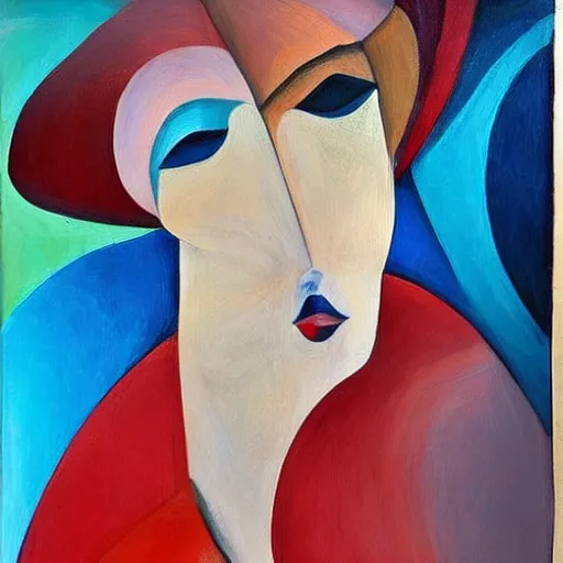 Image similar to woman in glorious robes rose up vast as the skies, old as the mountains and formless as starlight to shelter the precious memories, matter, messages, abstract art in the style of cubism and georgia o keefe