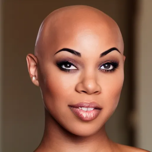 Prompt: bald lightskinned woman with a round shaped head green eyes