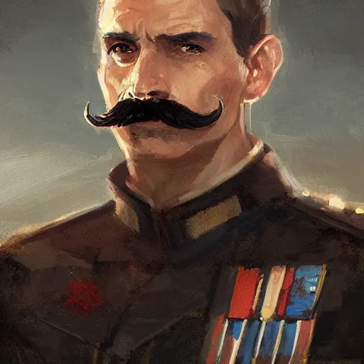 Image similar to portrait of a man by greg rutkowski, british features, short black hair in military style, moustache, tall, star wars expanded, universe, he is about 4 0 years old, wearing imperial captain uniform, artstation hq