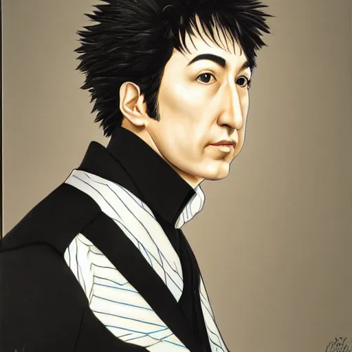 Prompt: hirohiko araki portrait, realistic, accurate face, studio lighting