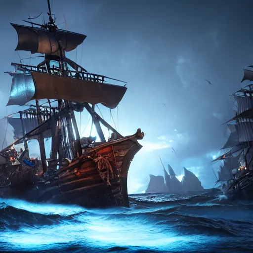 Image similar to sirens capturing a pirate ship, highly detailed, photorealistic portrait, bright studio setting, studio lighting, crisp quality and light reflections, unreal engine 5 quality render