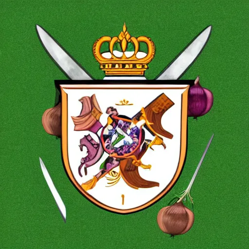 Image similar to coat of arms with Onion surrounded by swords