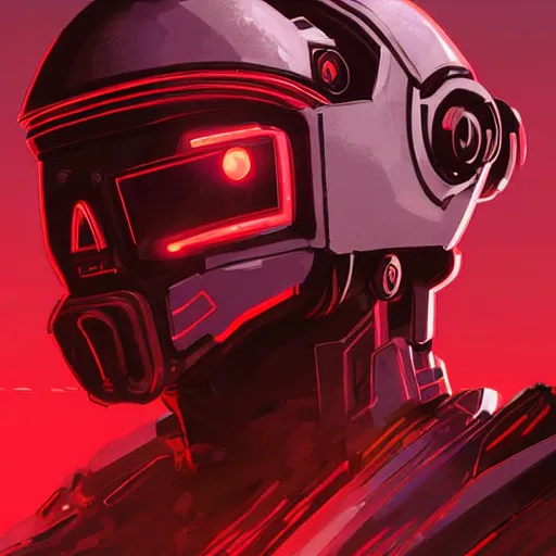 Image similar to Red cyberpunk robot concept art from the latest release of the cyberpunk video game series. This amazing side profile illustration captures the very essence of what AAA games have to offer