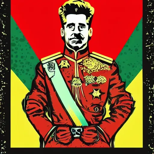 Image similar to handsome male, pop art style, poster style, soviet propaganda, king, monarch, emperor, dictator, ruler of crypto