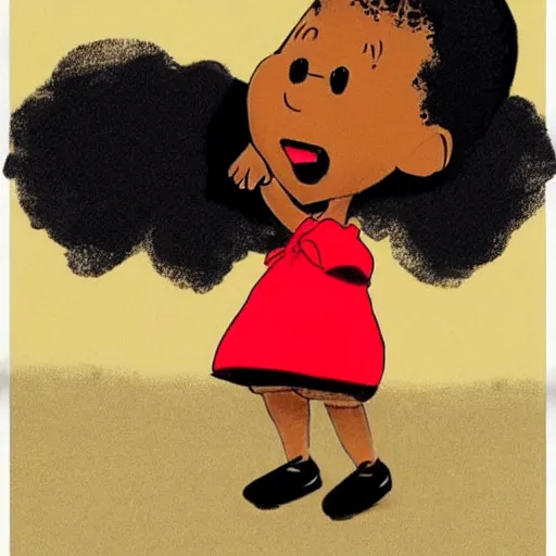 Prompt: Little black girl in style of Charles M. Schulz