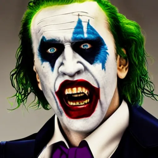 Prompt: film still of Nicolas Cage as joker in the new Joker movie