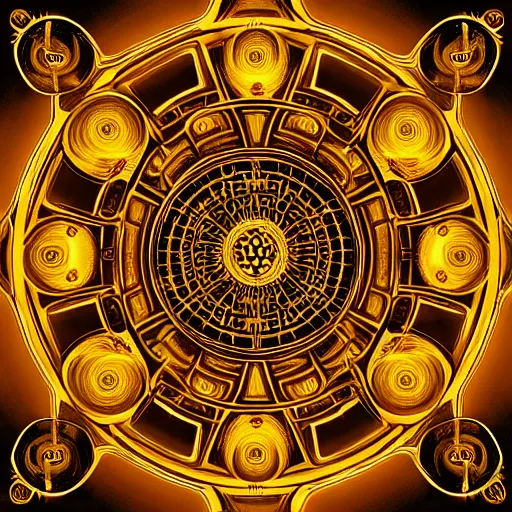 Prompt: intricate and detailed arcane symbol, circular, symmetrical, golden hues, artstation, 4 k