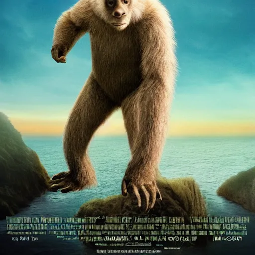 Image similar to movie poster about Sir David Attenborough and cryptids, bigfoot and nessie