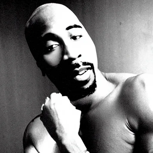 Image similar to a photo of 2 pac if he had white skin color and blew up the rap industry.