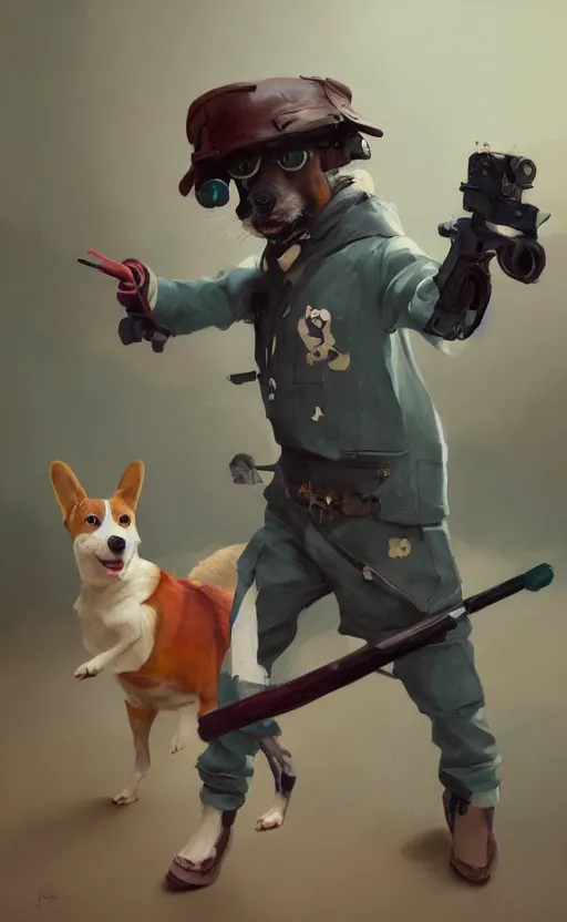 Prompt: beautiful fantasy painting of lofi hiphop assassin corgi preparing to fight, by Sergey Kolesov, Martine Johanna, Jake Parker. Trending on Artstation, 8k, masterpiece, graffiti paint, dishonored, fine detail, full of color, intricate detail