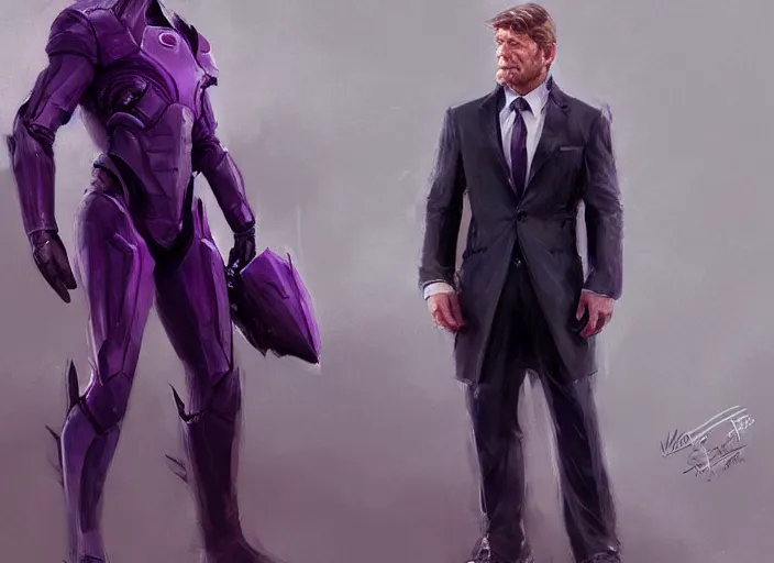 Image similar to sean bean wearing a dark purple suit, elegant, digital painting, concept art, smooth, sharp focus, illustration, from starcraft by ruan jia and mandy jurgens and artgerm and william - adolphe bouguerea