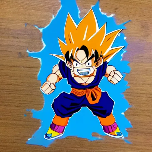 Image similar to die cut sticker, goku one piece style, splatter paint