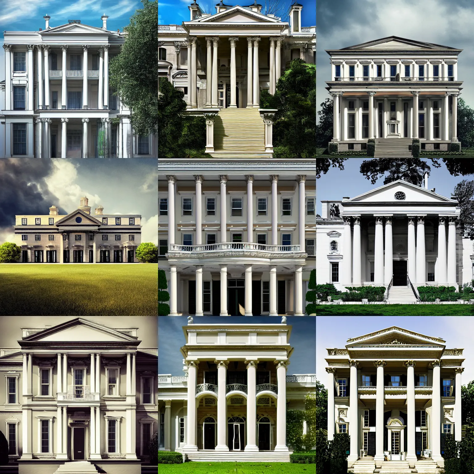 Prompt: an incredible photograph of a neo classical mansion, exterior, concept art, trending on deviantart, artstation, golden ratio, ideal proportions, very very very very very beautiful