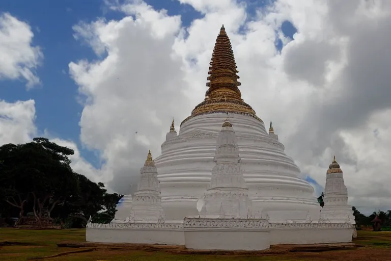 Prompt: sri lankan white stupa, drawn by hayao miyazaki