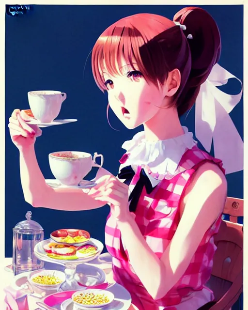 Image similar to cute girl wearing tank suit in a tea party. | very very anime!!!, fine - face, audrey plaza, realistic shaded perfect face, fine details. anime. realistic shaded lighting poster by ilya kuvshinov katsuhiro otomo ghost, magali villeneuve, artgerm, jeremy lipkin and michael garmash and rob rey