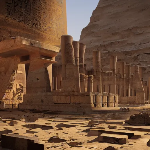 Image similar to Ancient Egyptian ruins surrounded by a giant snake skeleton, hyperdetailed, artstation, cgsociety, 8k