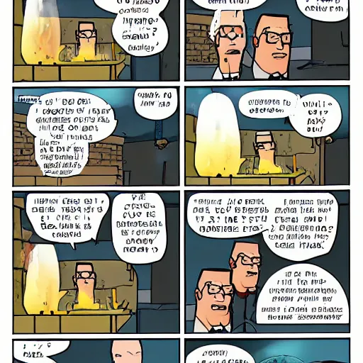 Image similar to comic strip, comic book, hank hill being irresponsible with propane