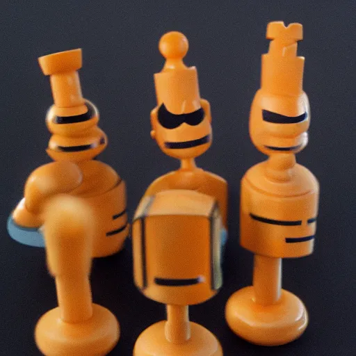 Image similar to futurama bender fry leela as as chess pieces