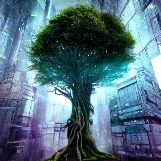 Prompt: a cyberpunk tree