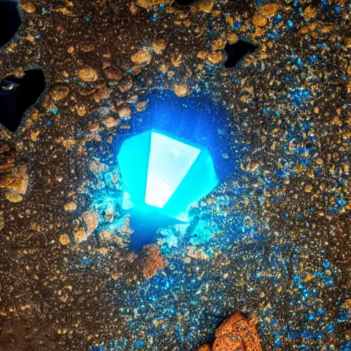 Prompt: glowing blue gem at the bottom of the ocean