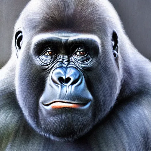 Prompt: a painting of a gorilla, cinematic lighting, hyper realistic painting