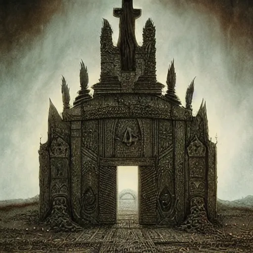 Image similar to the mausoleum of mael, dark fantasy, seb mckinnon, zdzislaw beksinski, extremely intricate, very detailed