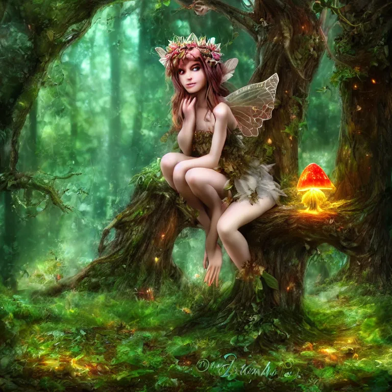 Prompt: mushroom fairy goddess in the forest digital art, 4k, artstation deviantart studio lighting 80mm