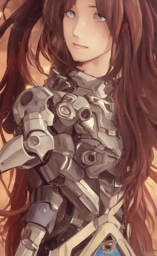 Image similar to girl with tank mecha parts, anime style, long hair, hair down, symmetrical facial features, from arknights, hyper realistic, pale skin, 4 k, rule of thirds, extreme detail, detailed drawing, trending artstation, hd, cyborgs, d & d, realistic lighting, by alphonse mucha, greg rutkowski, sharp focus, backlit