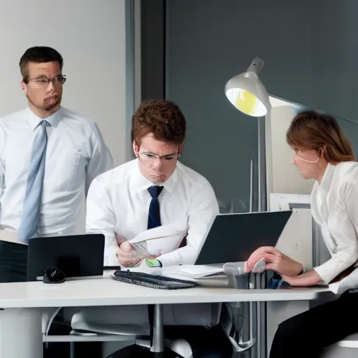 Image similar to stock photo of bored office workers, studio lighting, highly detailed, bland, mundane, drab