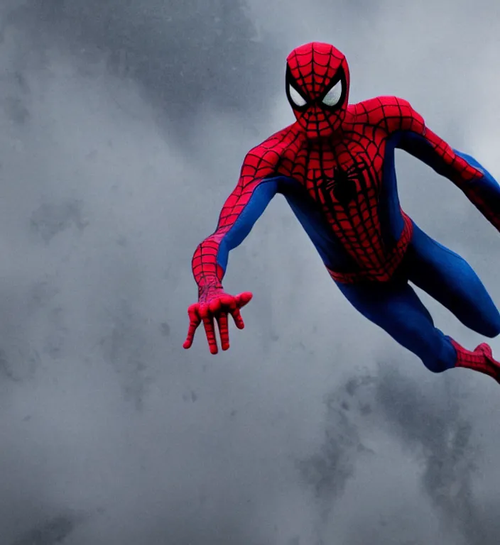 Image similar to tobey maguire as spiderman, dramatic rain, 8 k