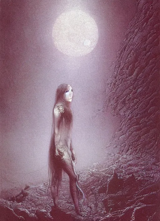 Image similar to werewolf teen girl by Beksinski and Luis Royo