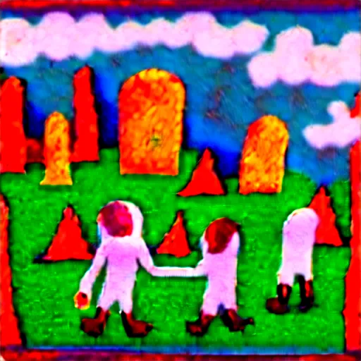 Image similar to very detailed painting of tiny people in the monster town in wimmelbilder style