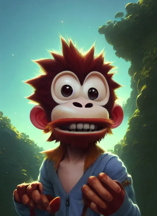 Prompt: Highly detailed portrait of Monkey from Ape escape, Stephen Bliss, unreal engine, fantasy art by Greg Rutkowski, Loish, Rhads, ferdinand knab, Makoto Shinkai and Lois van baarle, ilya kuvshinov, rossdraws, Tom Bagshaw, alphonse mucha, global illumination, radiant light, detailed and intricate environment