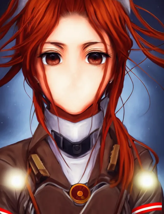 Image similar to a detailed manga portrait of a beautiful brown haired woman in a military uniform glowing with swirling red energy, trending on artstation, digital art, 4 k resolution, detailed, high quality, sharp focus, hq artwork, coherent, insane detail, character portrait